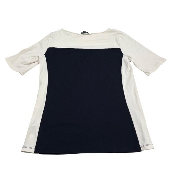 Ralph Lauren Women's Colorblock‎ Short Sleeve knit Blouse Size Large Black White - Picture 4 of 4